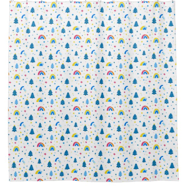 Colourful Abstract Pattern with Trees and Rainbows Shower Curtain (Front)