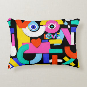 Colourful abstract pattern with word love inside,e decorative cushion