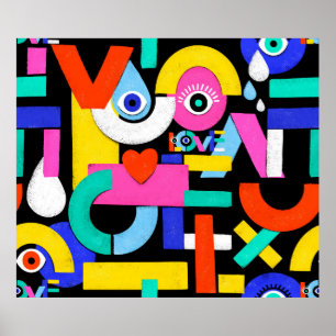 Colourful abstract pattern with word love inside,e poster