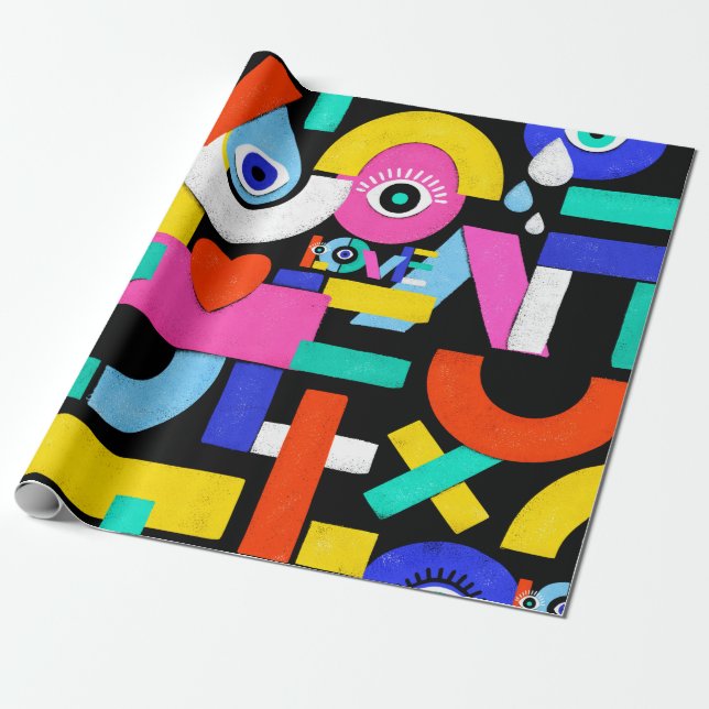 Colourful abstract pattern with word love inside,e wrapping paper (Unrolled)