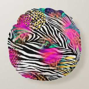 Colourful abstract pattern with zebra textureabstr round cushion
