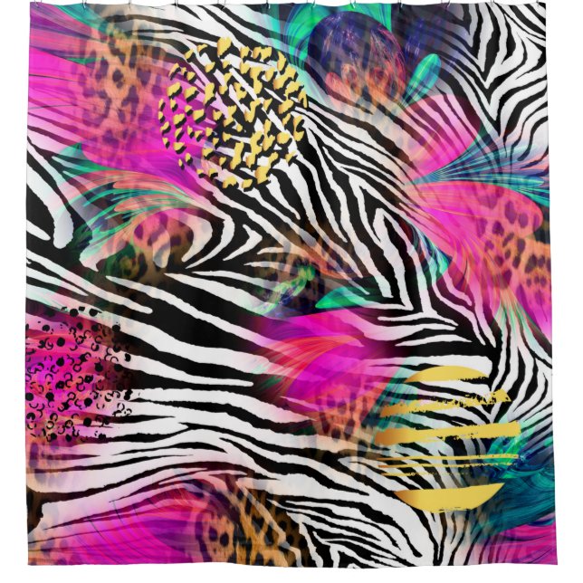 Colourful abstract pattern with zebra textureabstr shower curtain (Front)