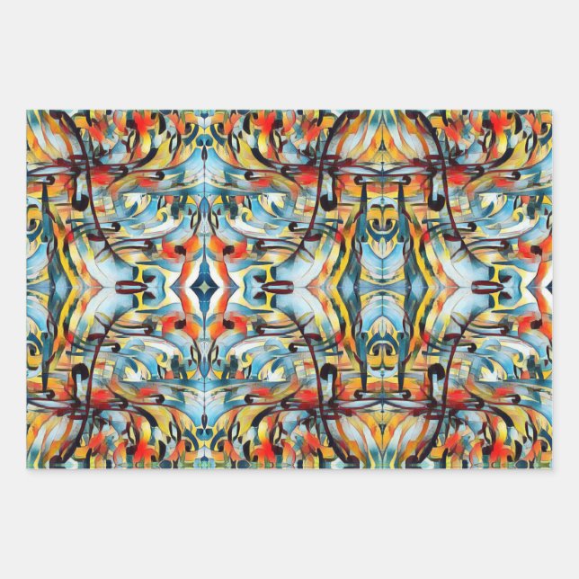 Colourful abstract pattern wrapping paper sheet (Front 3)
