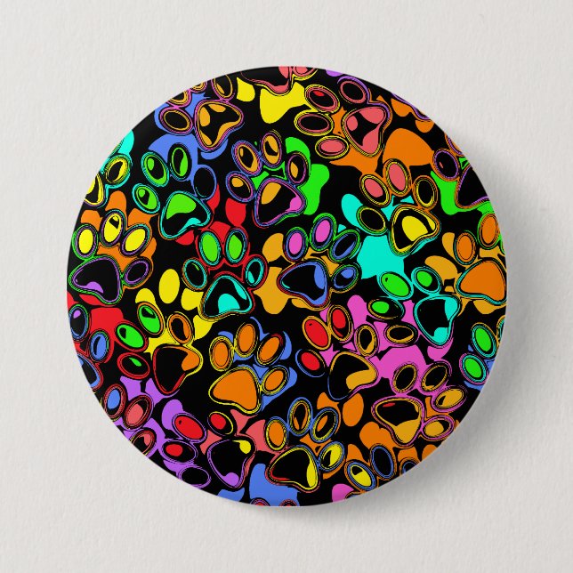 Colourful Abstract Paw Prints 7.5 Cm Round Badge (Front)