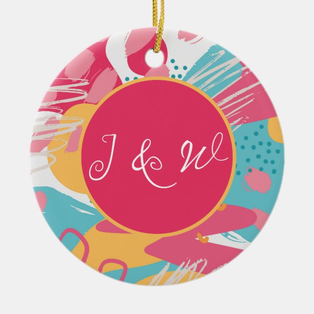 Colourful Abstract Personalised Ceramic Ornament (Front)
