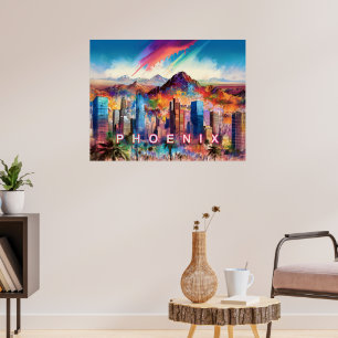 Colourful Abstract Phoenix Arizona Skyline Poster 