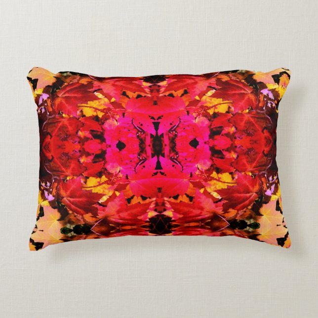 Colourful abstract pink red orange Autumn Leaves Decorative Cushion (Front)