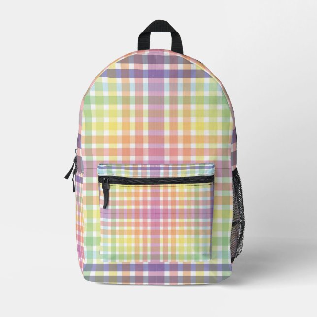 Colourful Abstract Plaid Pattern Printed Backpack (Front)