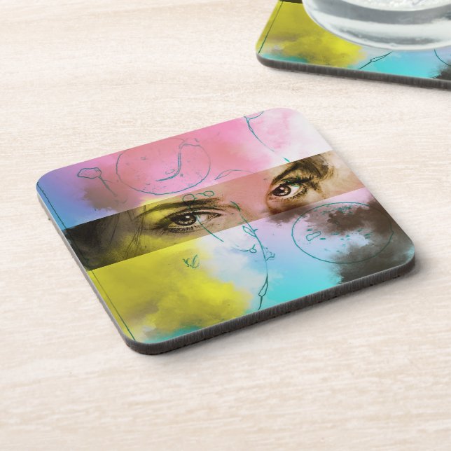 Colourful Abstract Pop Art, 6 Plastic Coasters Set (Left Side)