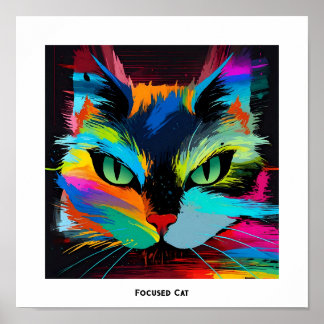 Colourful abstract pop art cat with eyes focused poster