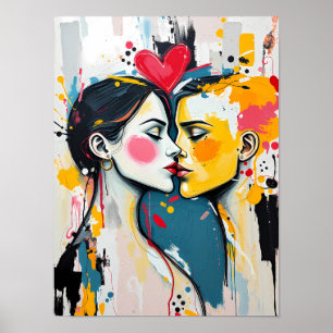 Colourful Abstract Pop Art Kissing Lovers Poster