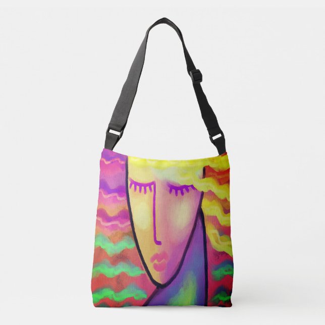 Colourful Abstract Portrait of a Blonde Crossbody Bag (Front)