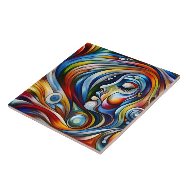 Colourful Abstract Portrait of a Woman Ceramic Tile (Side)