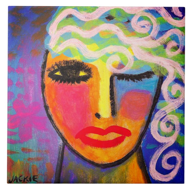 Colourful Abstract Portrait of a Woman Ceramic Tile (Front)