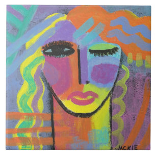 Colourful Abstract Portrait of a Woman Ceramic Tile