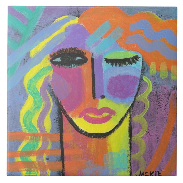 Colourful Abstract Portrait of a Woman Ceramic Tile (Front)