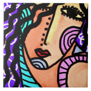 Colourful Abstract Portrait of a Woman Ceramic Tile