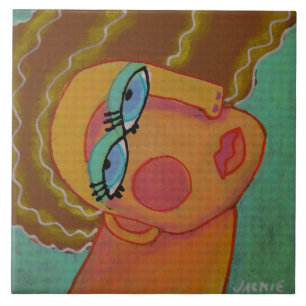 Colourful Abstract Portrait of a Woman Ceramic Tile