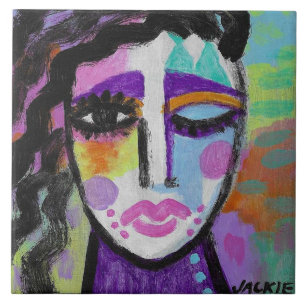 Colourful Abstract Portrait of a Woman Ceramic Tile