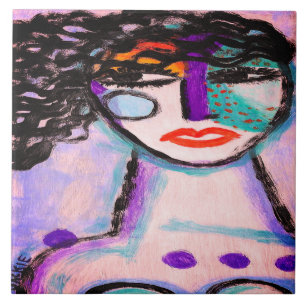 Colourful Abstract Portrait of a Woman Ceramic Tile