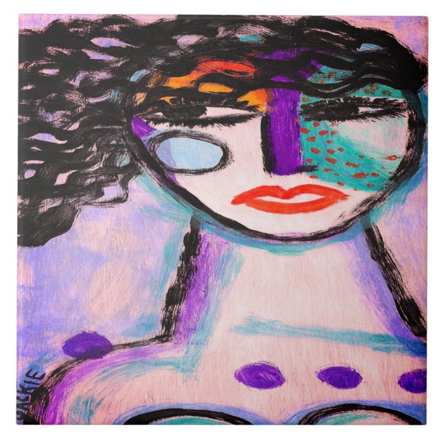 Colourful Abstract Portrait of a Woman Ceramic Tile (Front)