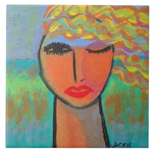 Colourful Abstract Portrait of a Woman Ceramic Tile