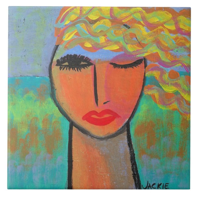 Colourful Abstract Portrait of a Woman Ceramic Tile (Front)