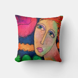 Colourful Abstract Portrait of a Woman Cushion