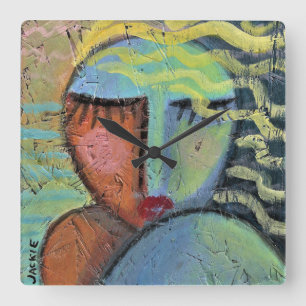 Colourful Abstract Portrait of a Woman Round Clock