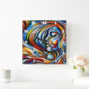 Colourful Abstract Portrait of a Woman Square Wall Clock