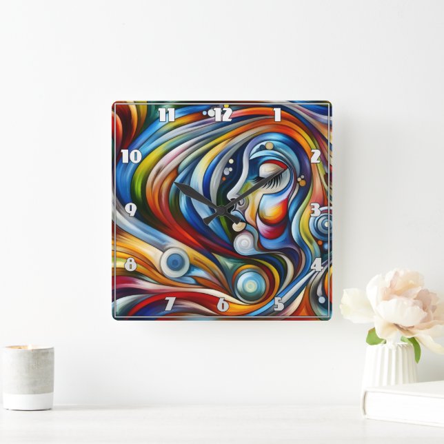 Colourful Abstract Portrait of a Woman Square Wall Clock (Home)