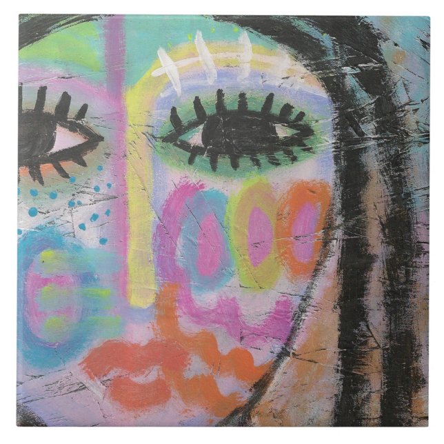 Colourful Abstract Portrait on OSB Board Ceramic Tile (Front)