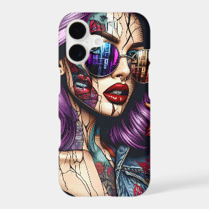 Colourful Abstract Pretty Lady with Purple Hair