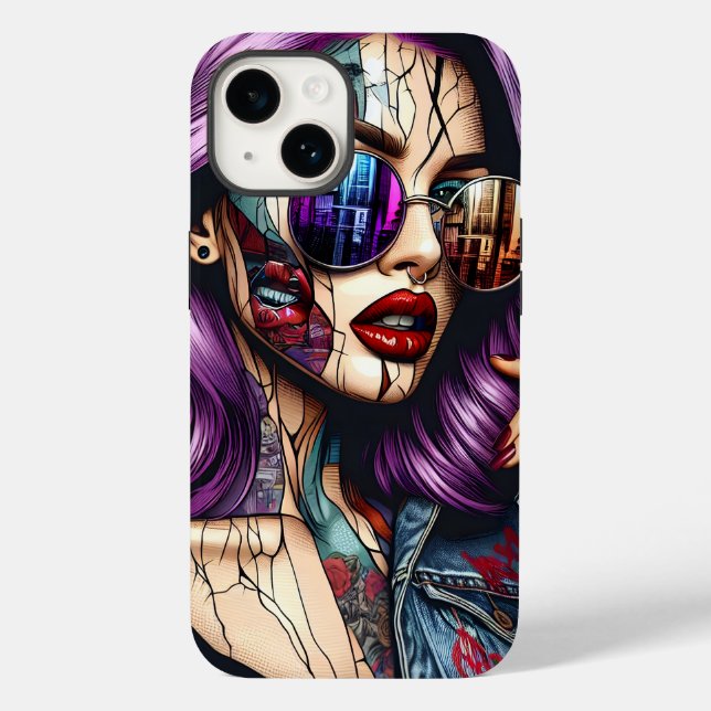 Colourful Abstract Pretty Lady with Purple Hair Case-Mate iPhone Case (Back)