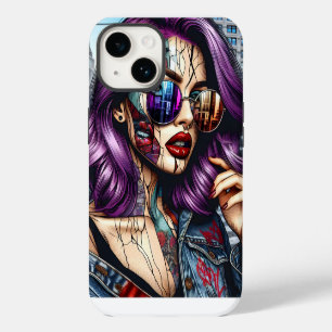 Colourful Abstract Pretty Lady with Purple Hair iPhone 14 Case