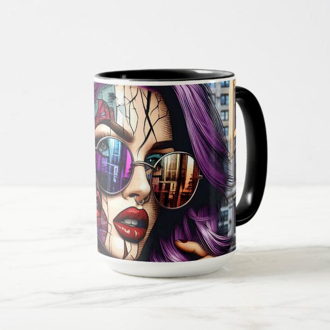 Colourful Abstract Pretty Lady with Purple Hair Mug (Front Right)
