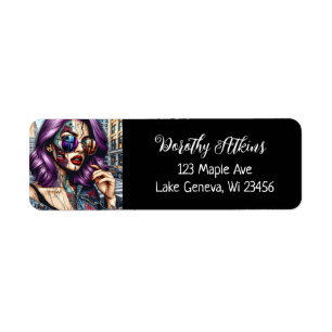 Colourful Abstract Pretty Lady with Purple Hair Return Address Label