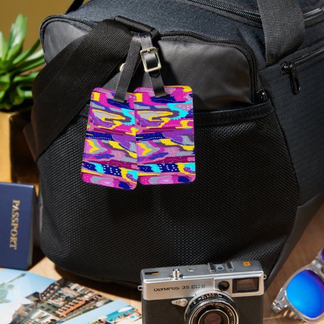 Colourful Abstract Print with Fun Dots  Luggage Tag (Front & Back)