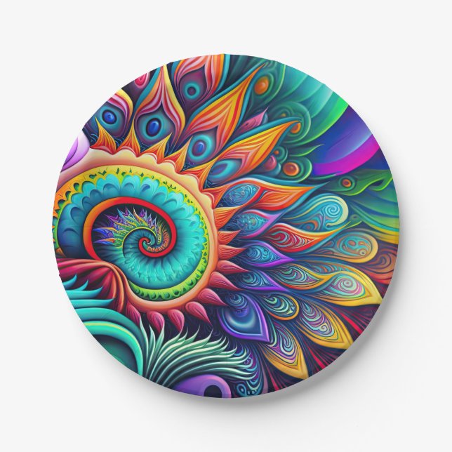 Colourful Abstract Psychedelic Beautiful Flower Paper Plate (Front)