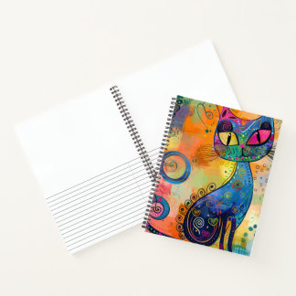 Colourful Abstract Psychedelic Cat Lined Sketchboo Notebook