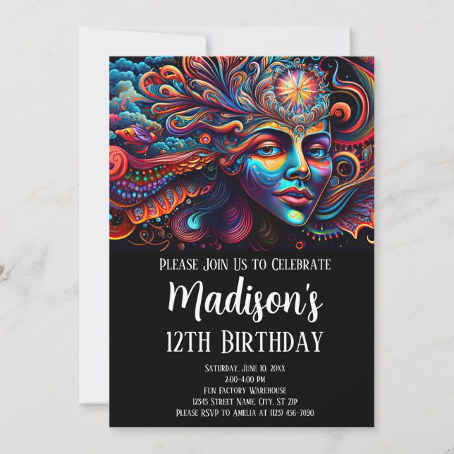 Colourful Abstract Psychedelic Face Spirit Smiling Invitation (Front)