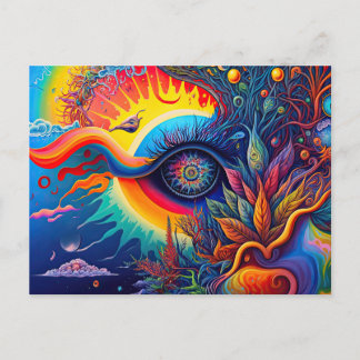 Colourful Abstract Psychedelic Seeing Eye Spirit Postcard