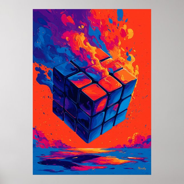 Colourful Abstract Puzzle Cube Wall Art (Front)