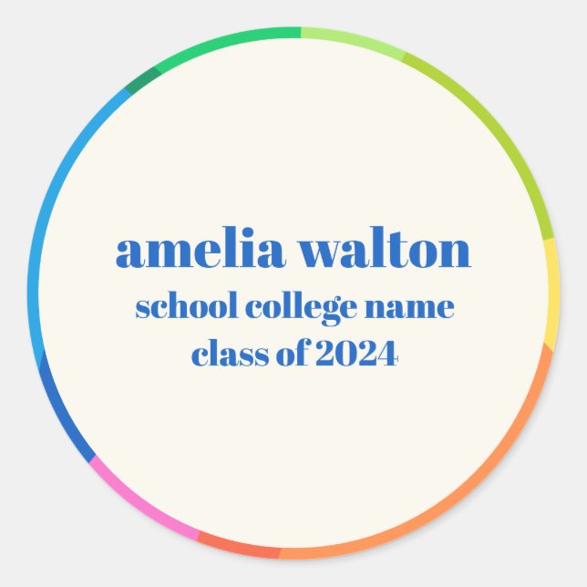 Colourful Abstract Rainbow Custom Graduation Party Classic Round Sticker (Front)