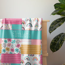 Colourful Abstract Rainbow Flower Patchwork