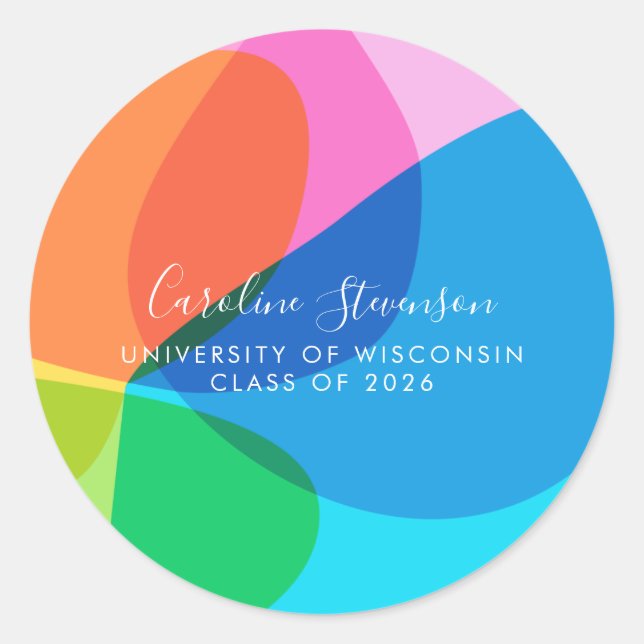 Colourful Abstract Rainbow Fun Custom Graduation  Classic Round Sticker (Front)