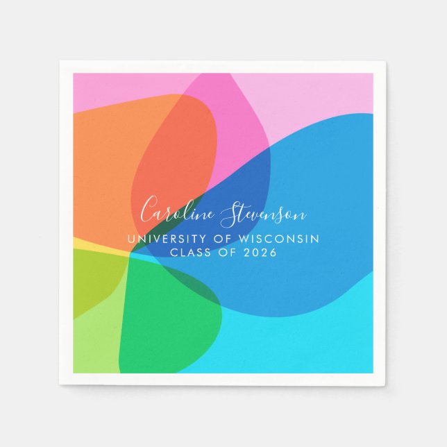 Colourful Abstract Rainbow Fun Custom Graduation Napkin (Front)