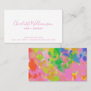 Colourful Abstract Rainbow Painting Pink Script Business Card