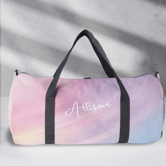 Colourful Abstract Rainbow Pattern, Pink Dance Duffle Bag (Colorful pastel abstract rainbow  pattern Large duffel bag)