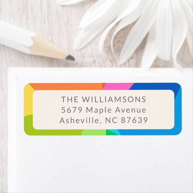 Colourful Abstract Rainbow Personalised Holiday Return Address Label (Insitu)